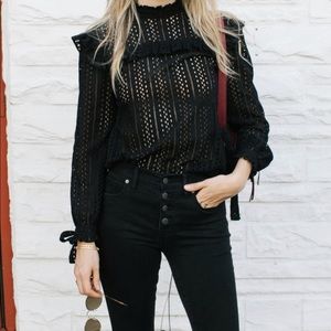 Madewell Eyelet Mockneck Ruffle top